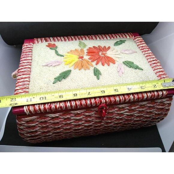 Vintage JC Penney Japan wooden Wicker floral Sewing Basket  READ DESCRIPTION - Picture 6 of 12